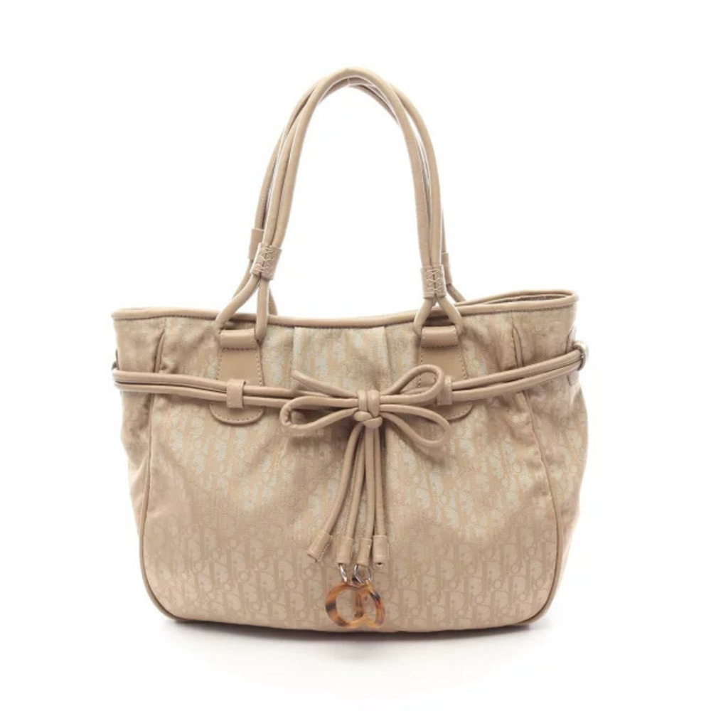 Christian Dior Trotter Handbag Leather Canvas Beige Tan